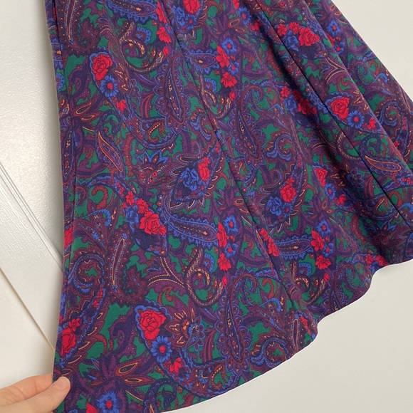 Vintage Lands’ End Skirt Women Small Purple Teal Aline Mid Paisley Knit USA 90s - Picture 7 of 12